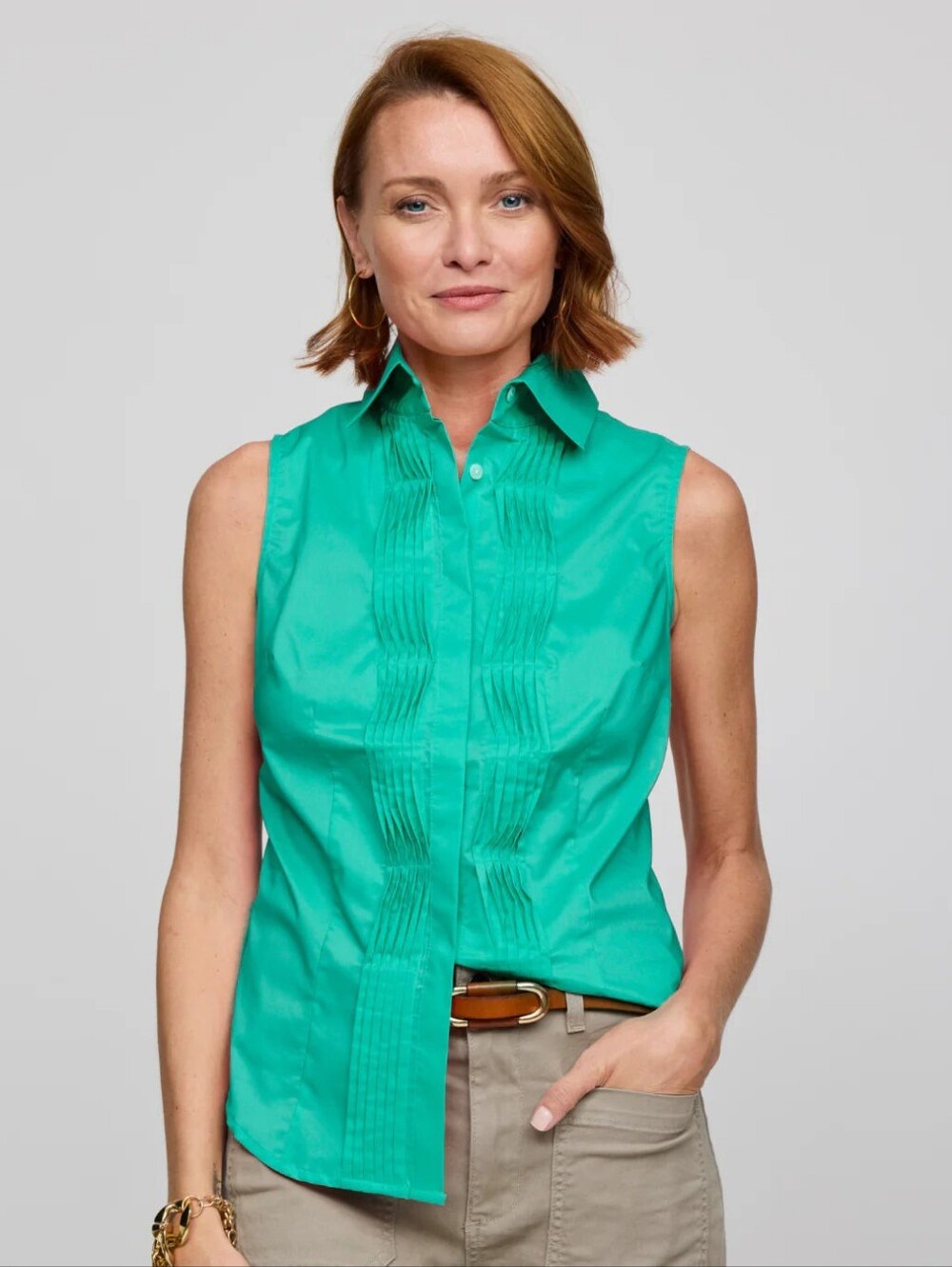 Hinson Wu Shirt Lilith Green Pleated Button Up Size L NEW